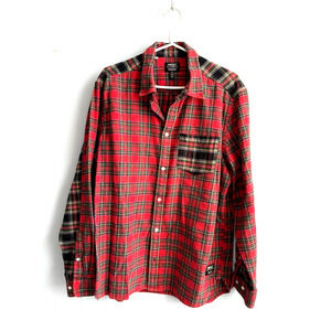 WESC Y2K Flannel Shirt Men’s L Red Black Tartan Plaid 100% Cotton Streetwear